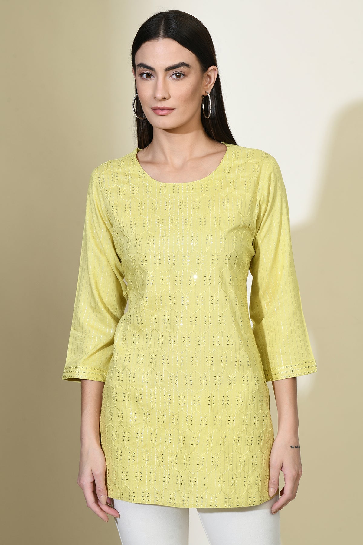 Yellow Solid Embroidered Top