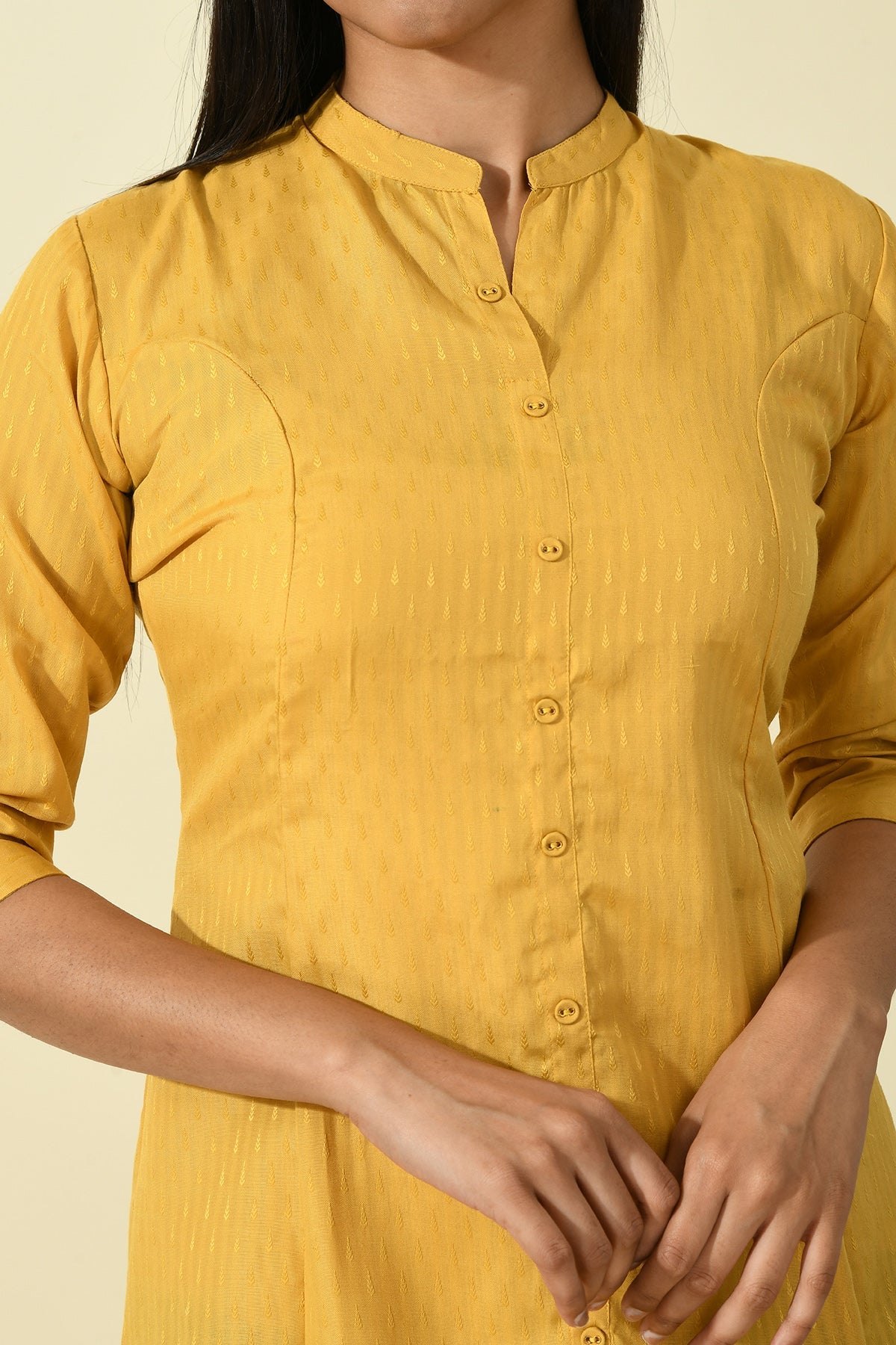 Mustard Solid Self Design Kurta