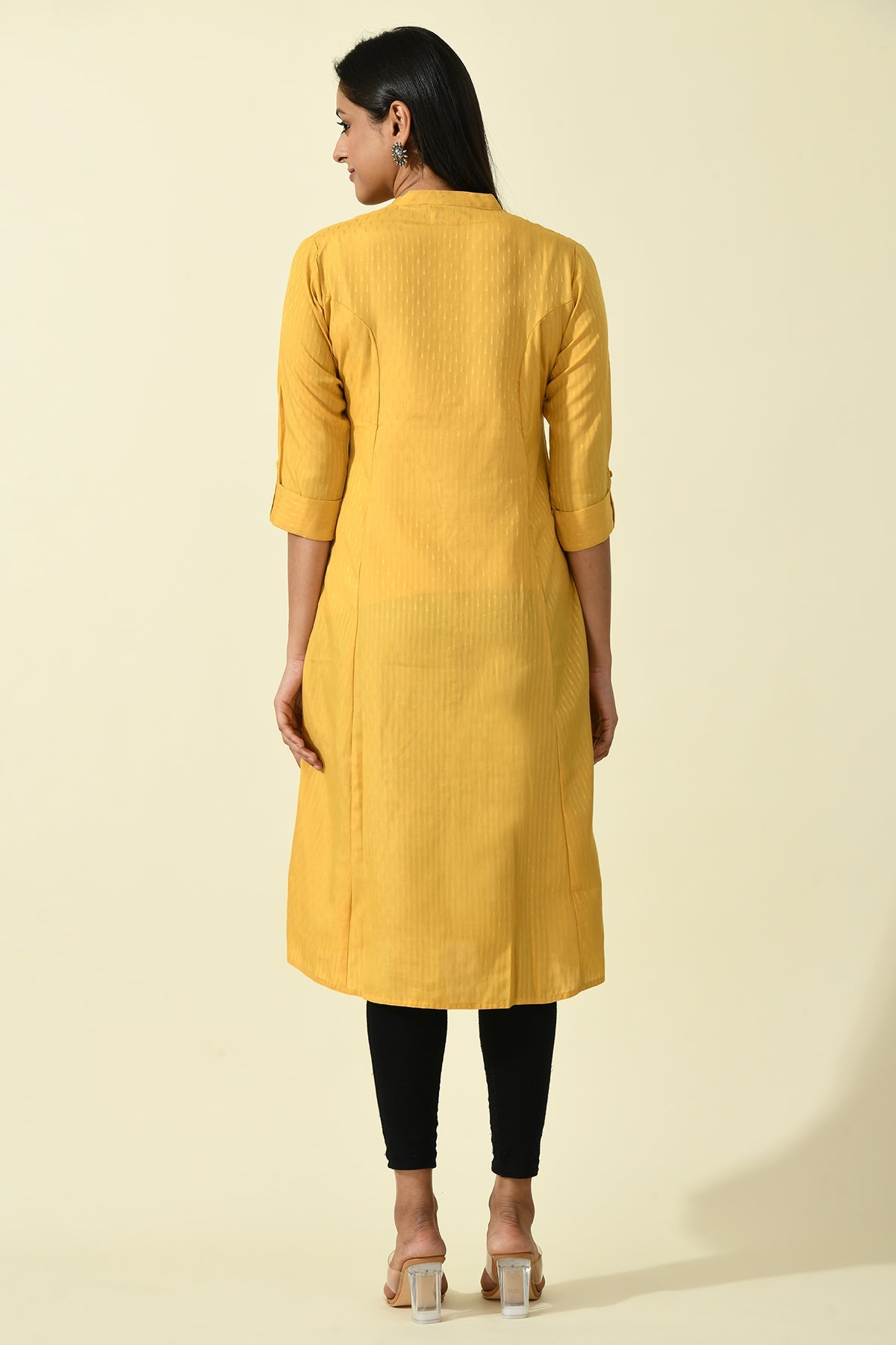 Mustard Solid Self Design Kurta