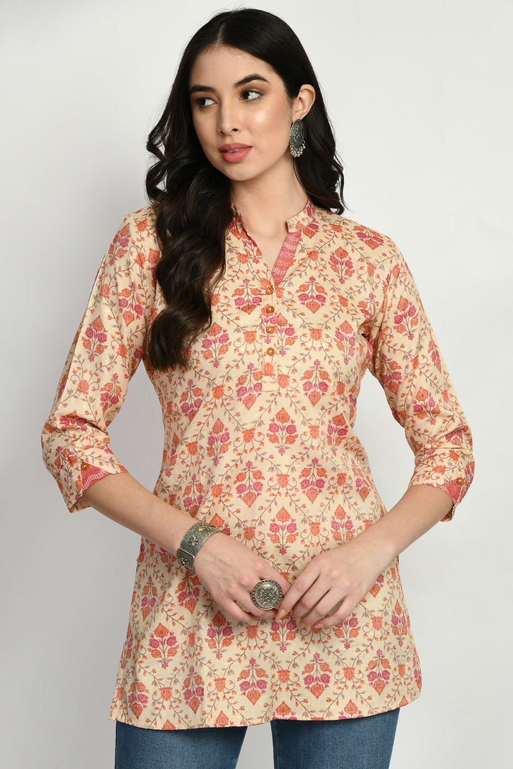 Beige Printed Top