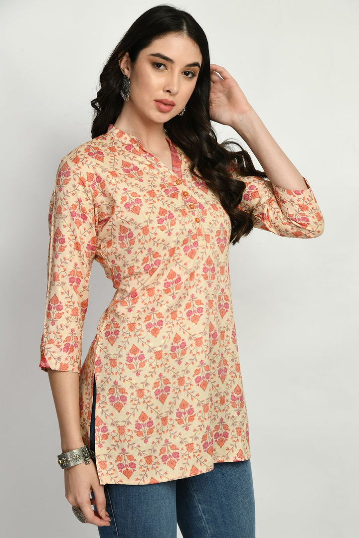 Beige Printed Top