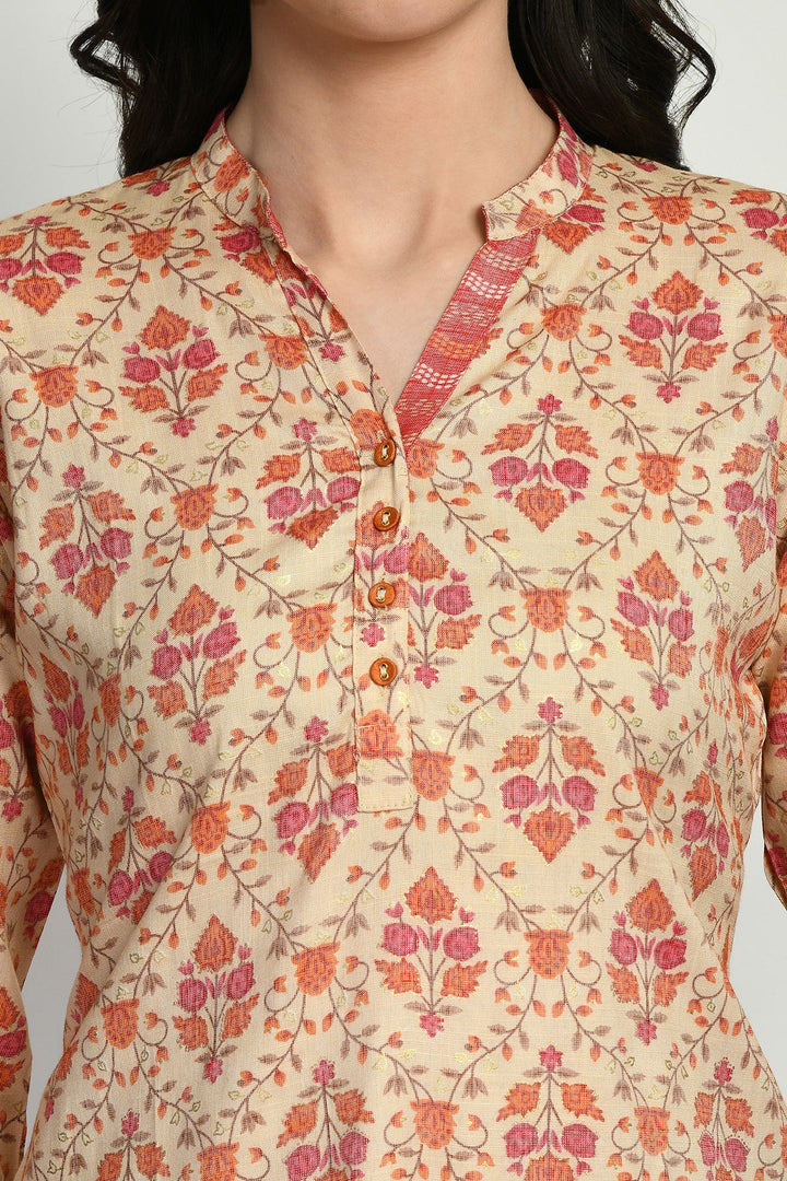 Beige Printed Top