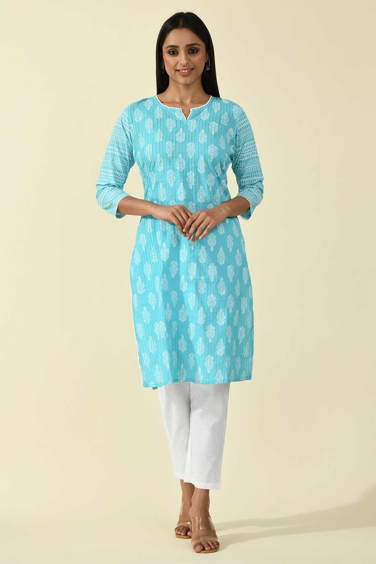 Blue Pintex Printed Kurta