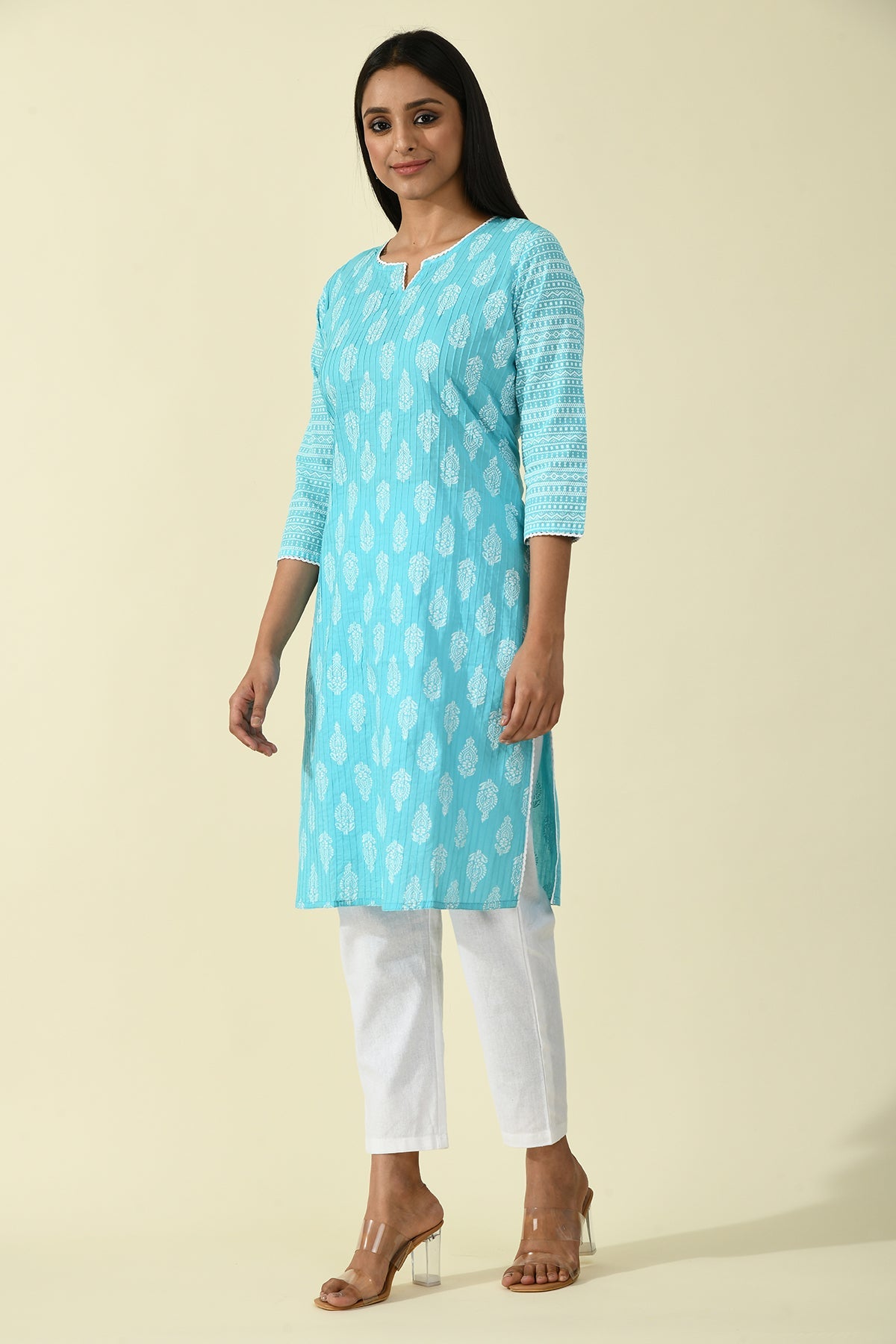 Blue Pintex Printed Kurta