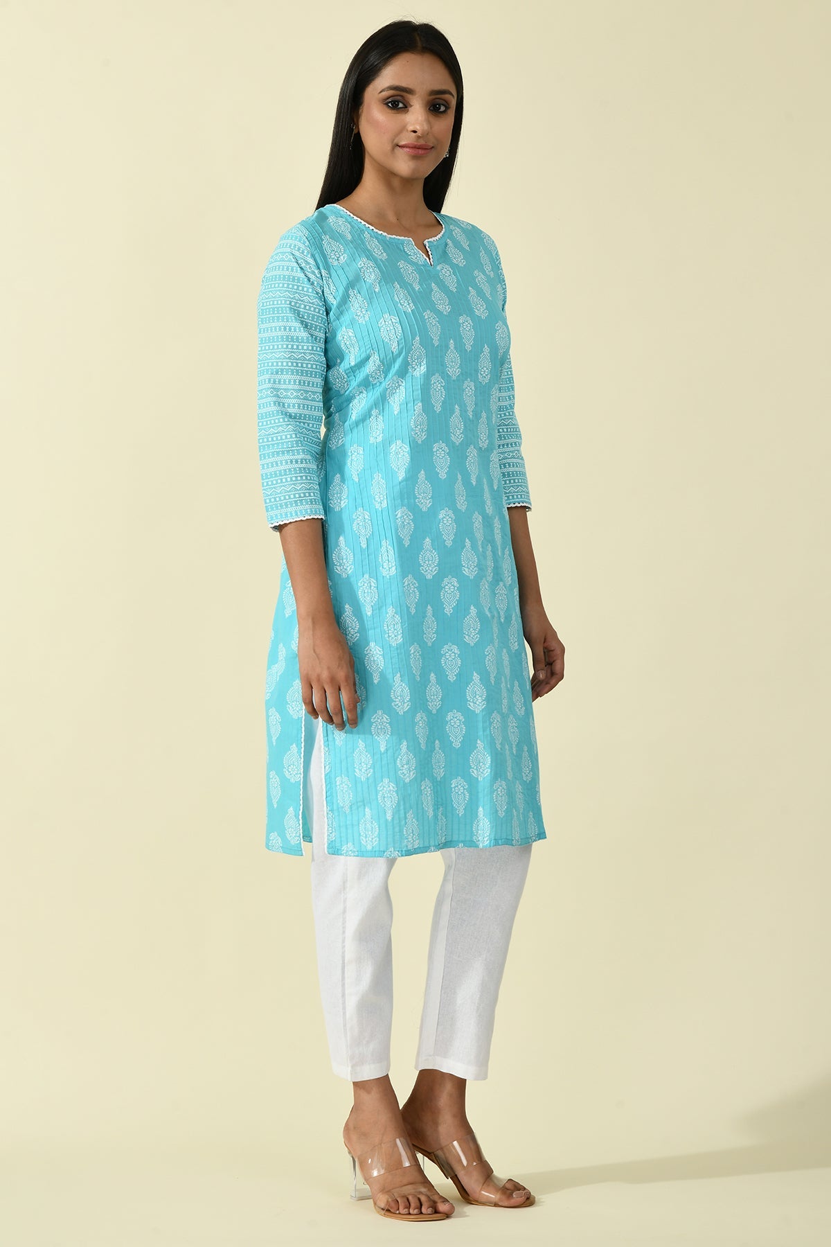 Blue Pintex Printed Kurta