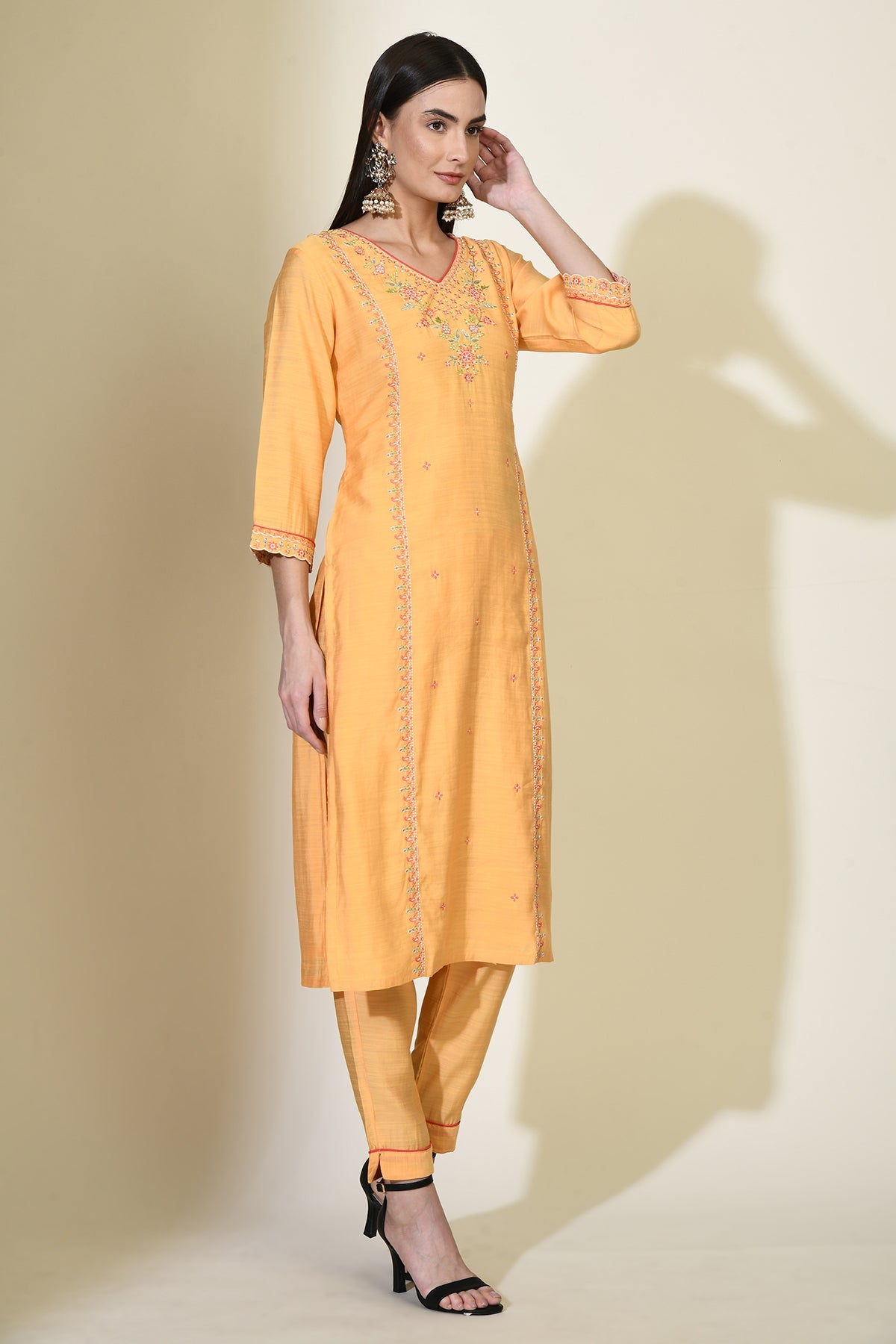 Yellow Embroidered Straight Kurta Set