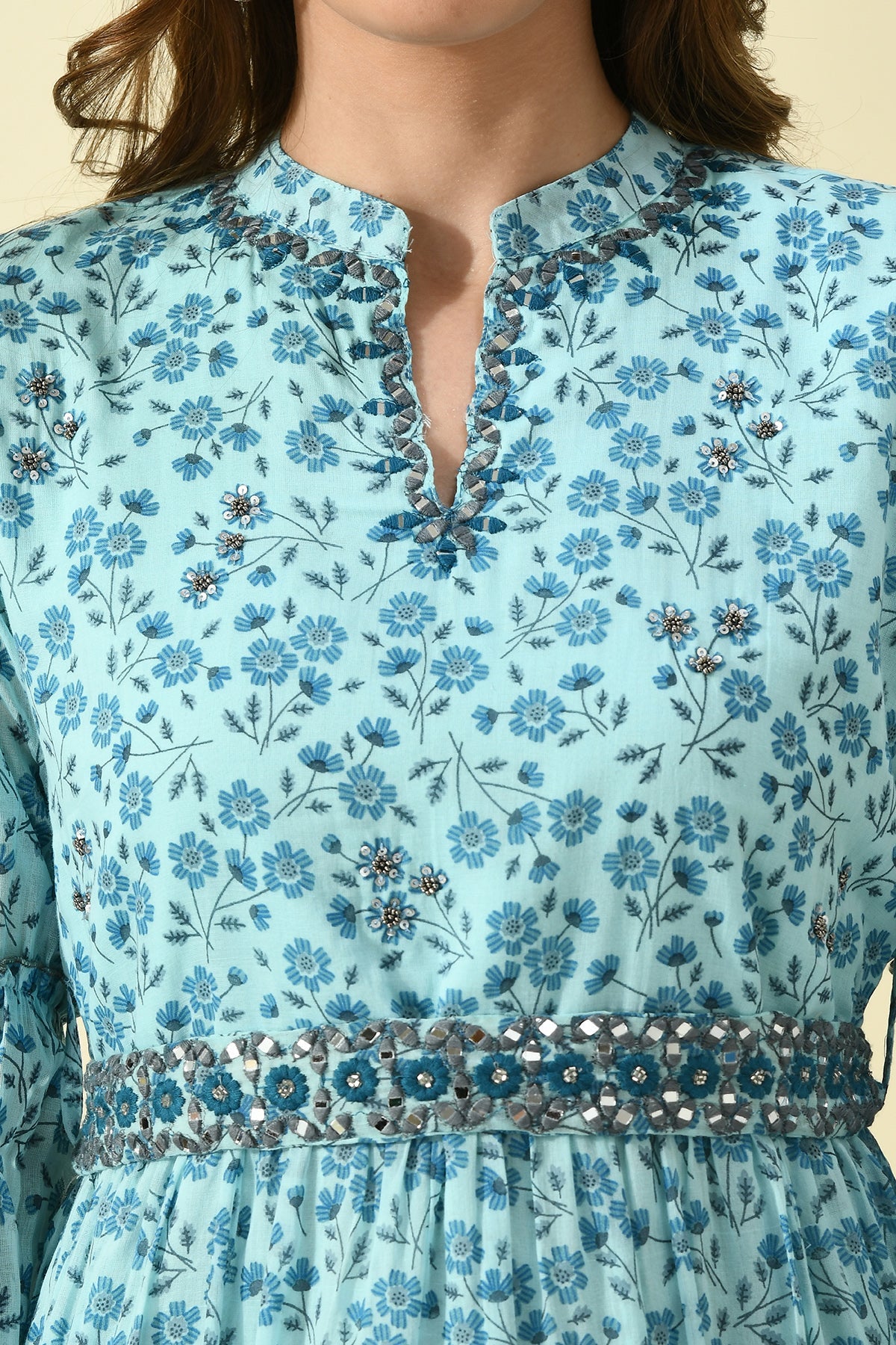 Blue Printed Flared Dress