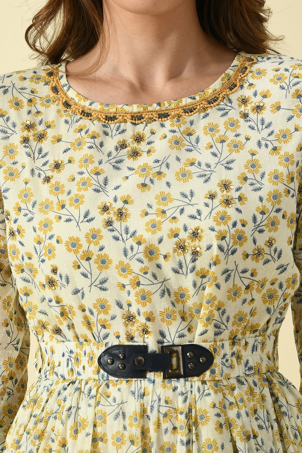 Cream Printed Dress