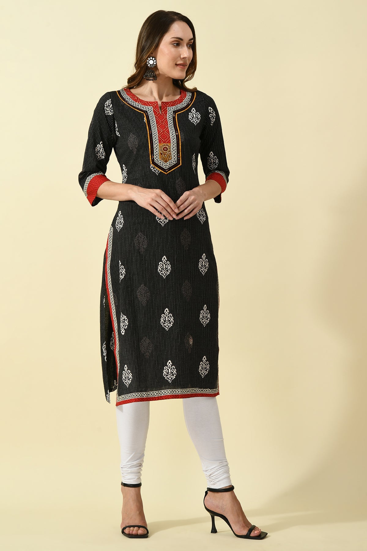 Black Yoke Embroidered Printed Kurta