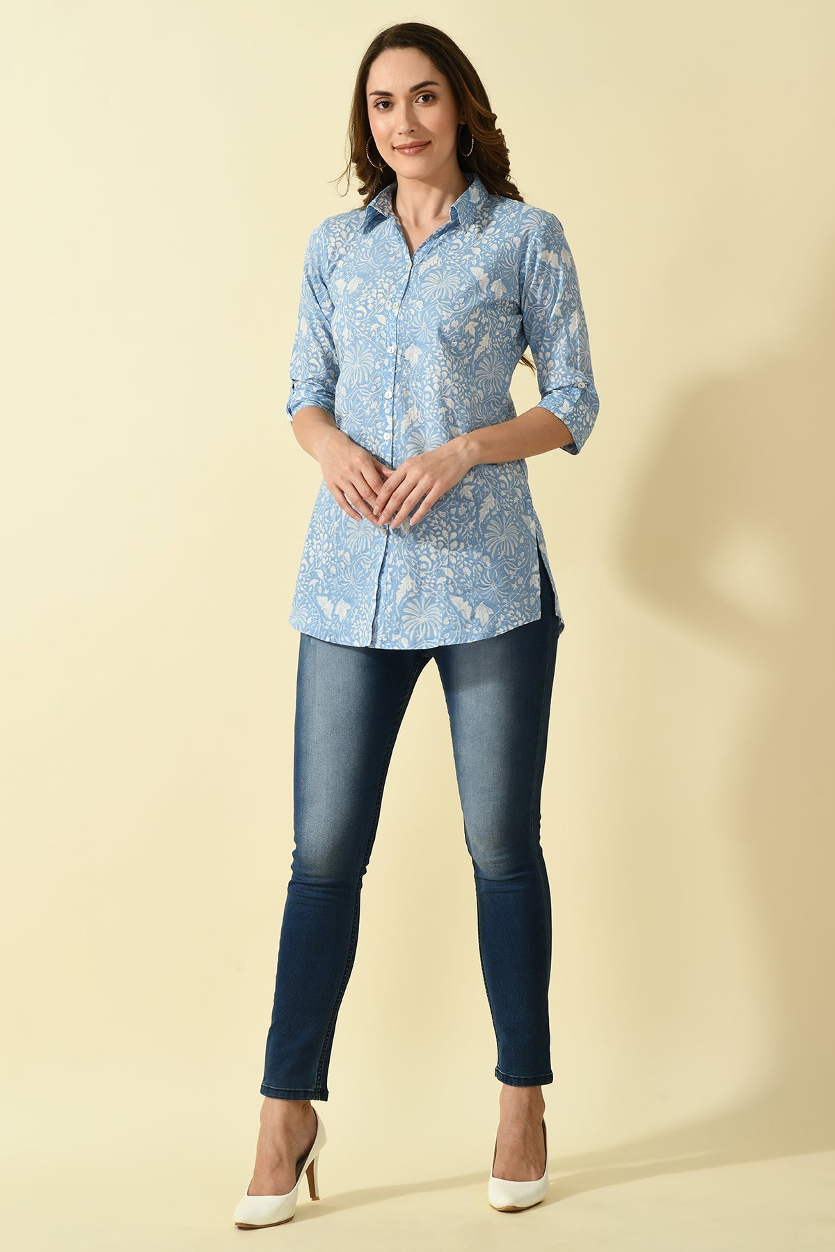 Blue Printed Straight Top