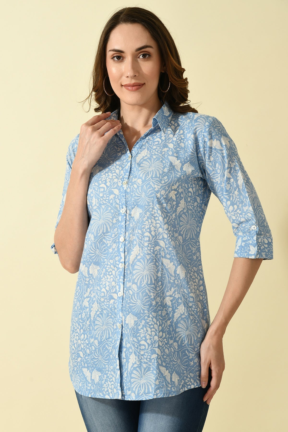 Blue Printed Straight Top