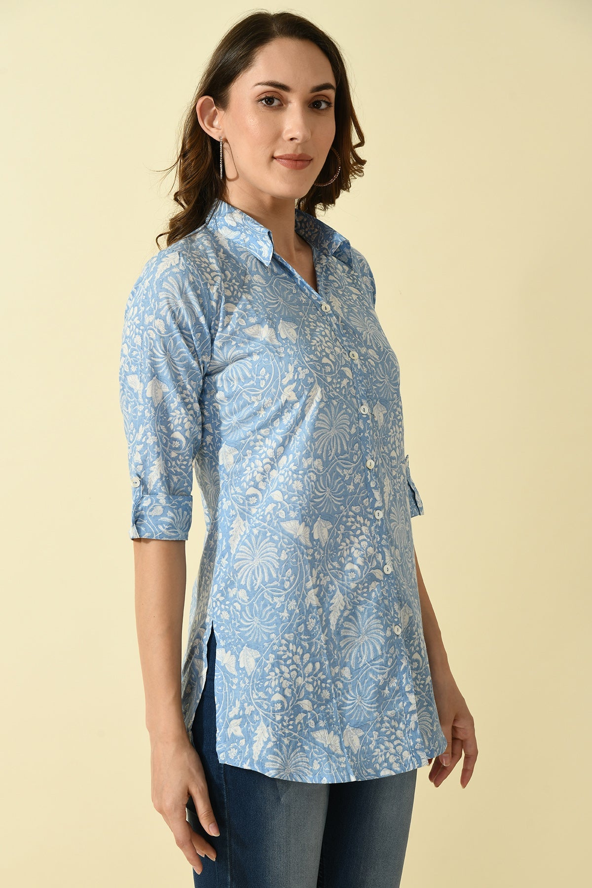 Blue Printed Straight Top