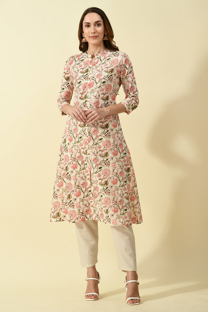 Cream Printed Kurta
