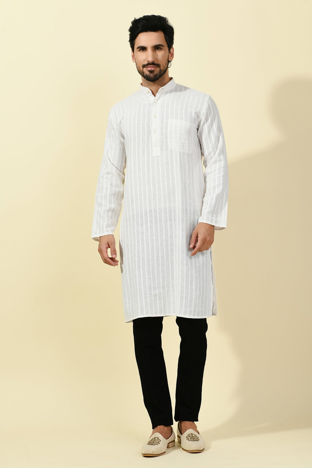 White Solid Lining Kurta