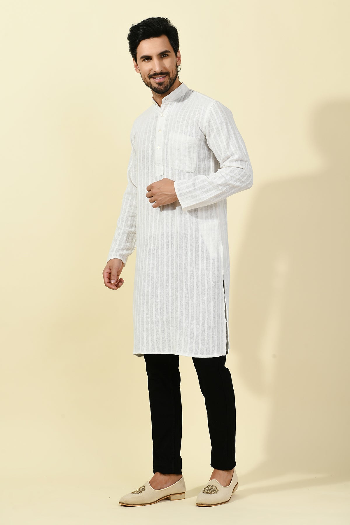 White Solid Lining Kurta