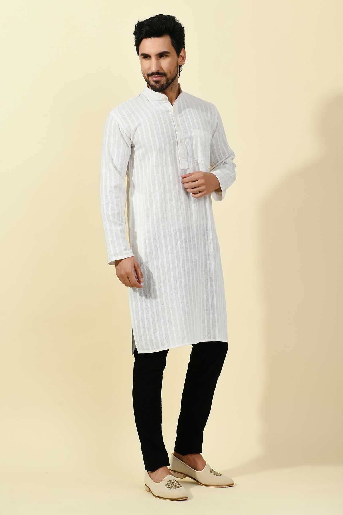White Solid Lining Kurta