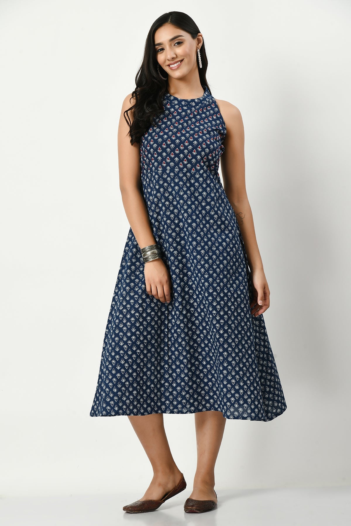 Blue Yoke Stone Work Printed Kurta