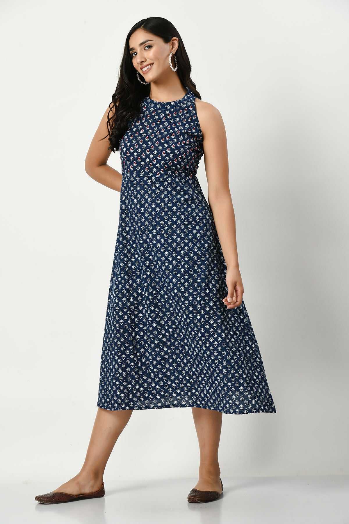 Blue Yoke Stone Work Printed Kurta