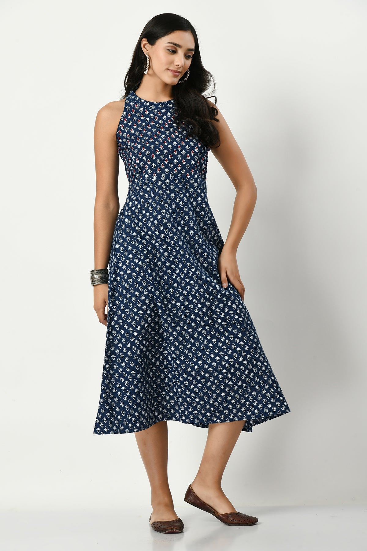 Blue Yoke Stone Work Printed Kurta