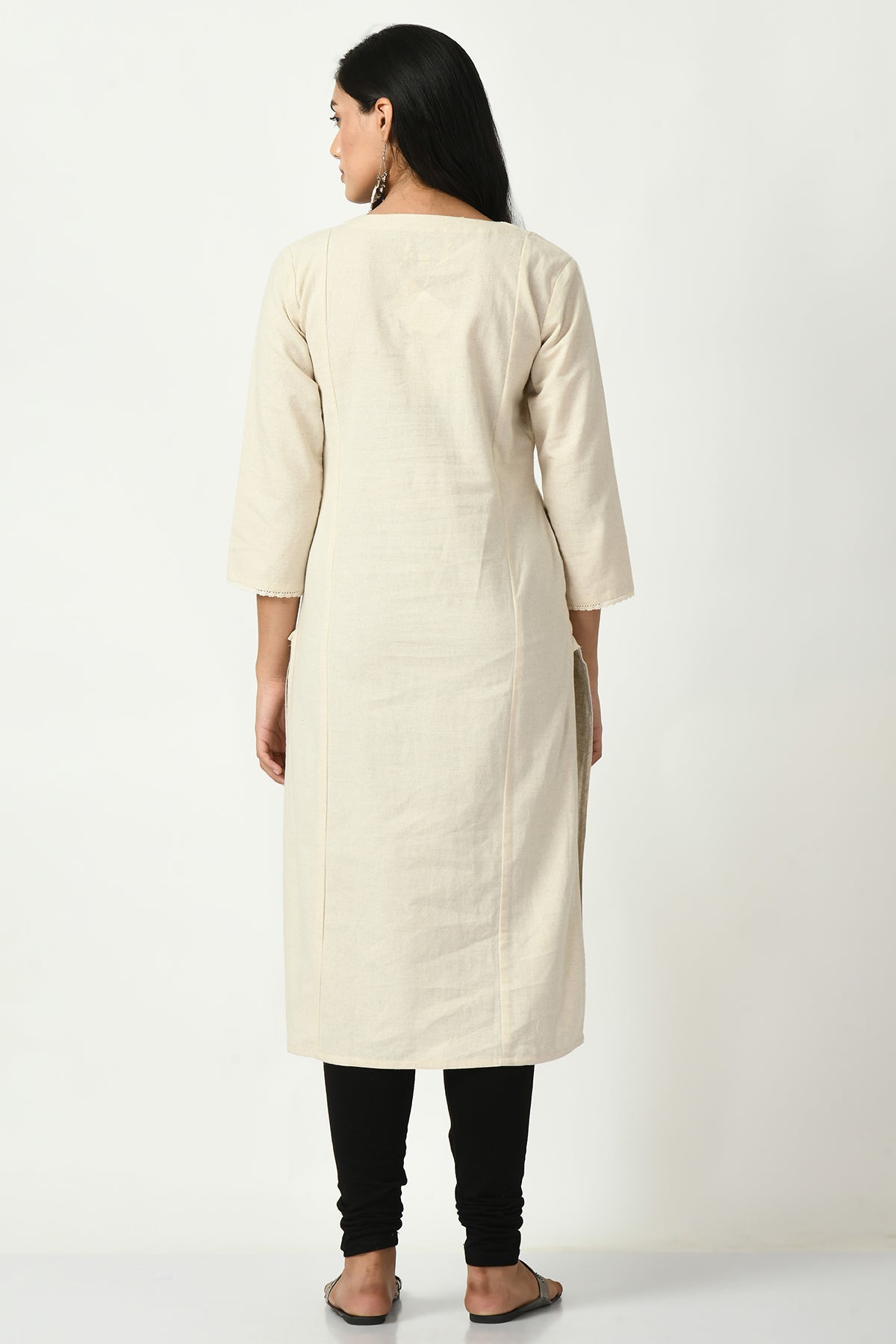 Off White Yoke Embroidered Kurta