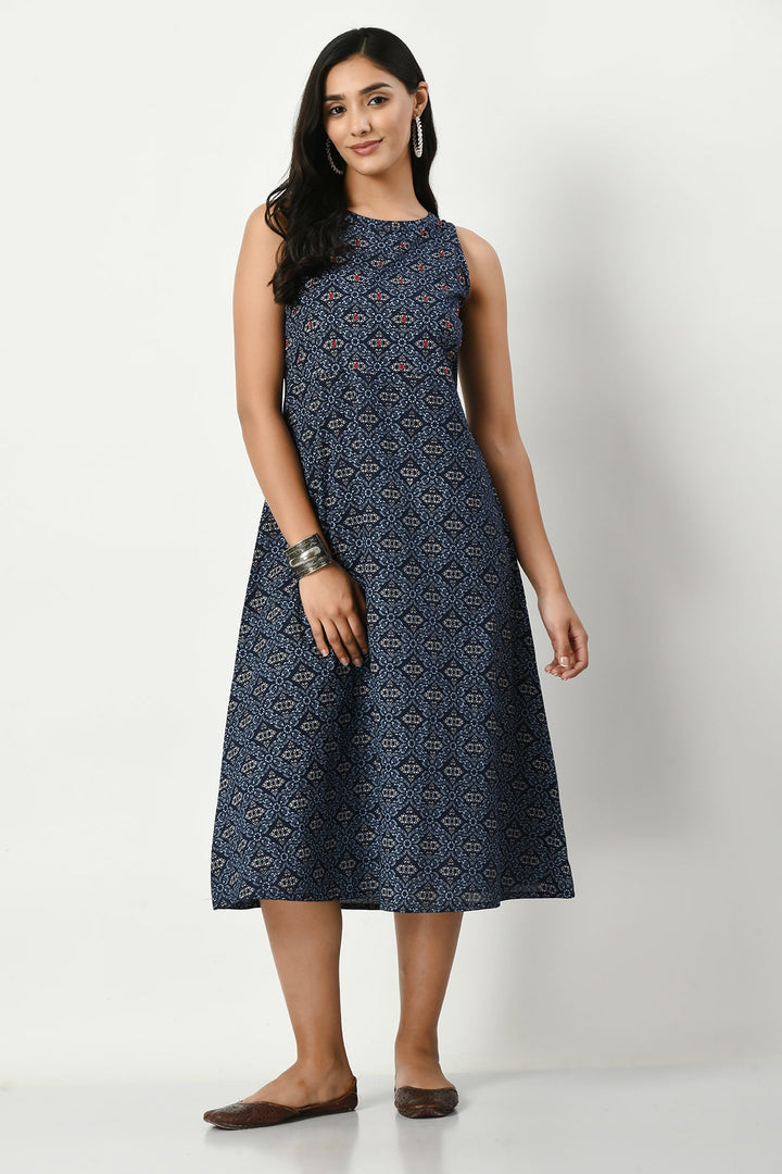 Blue Yoke Stone Work Printed Kurta
