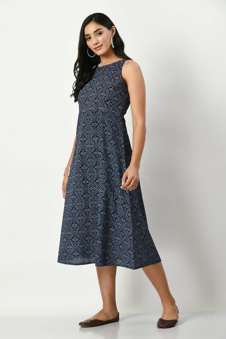 Blue Yoke Stone Work Printed Kurta