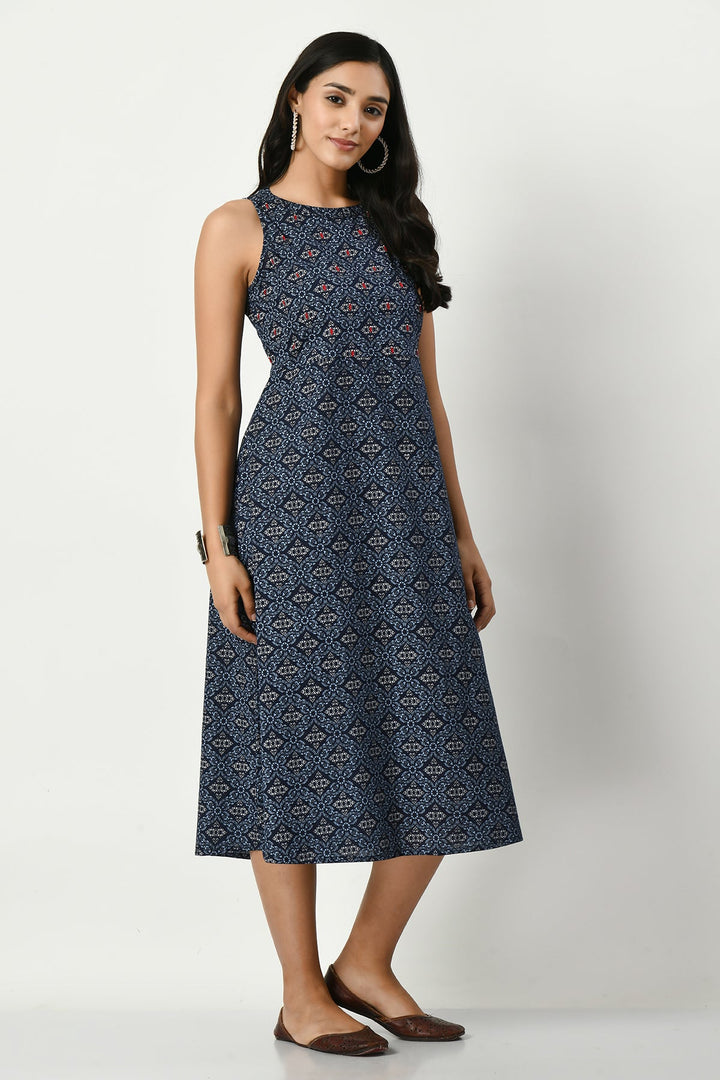 Blue Yoke Stone Work Printed Kurta