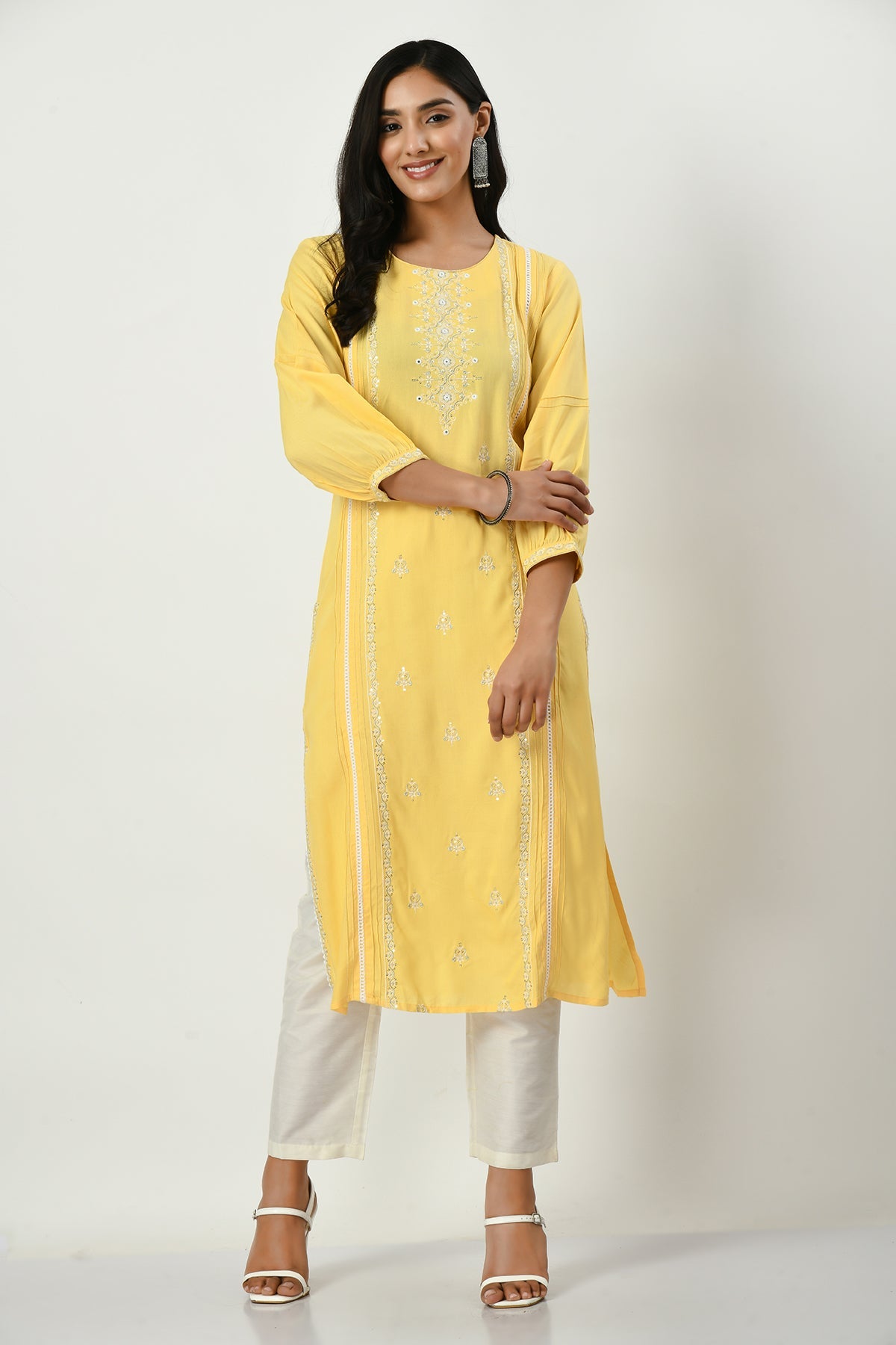 Yellow Embroidered Straight Kurta