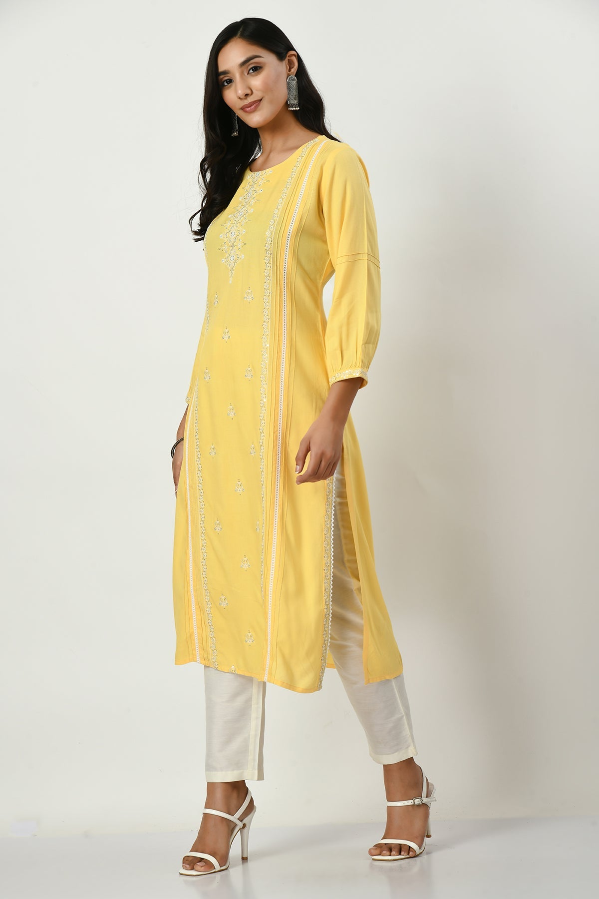 Yellow Embroidered Straight Kurta