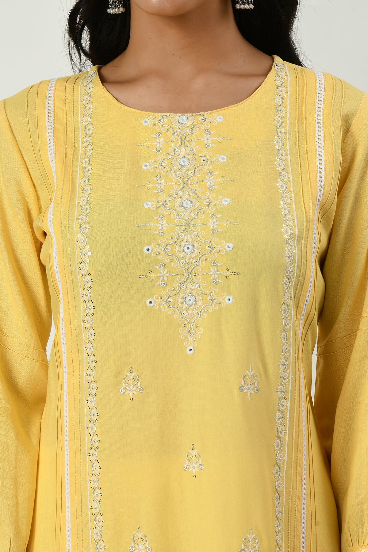 Yellow Embroidered Straight Kurta