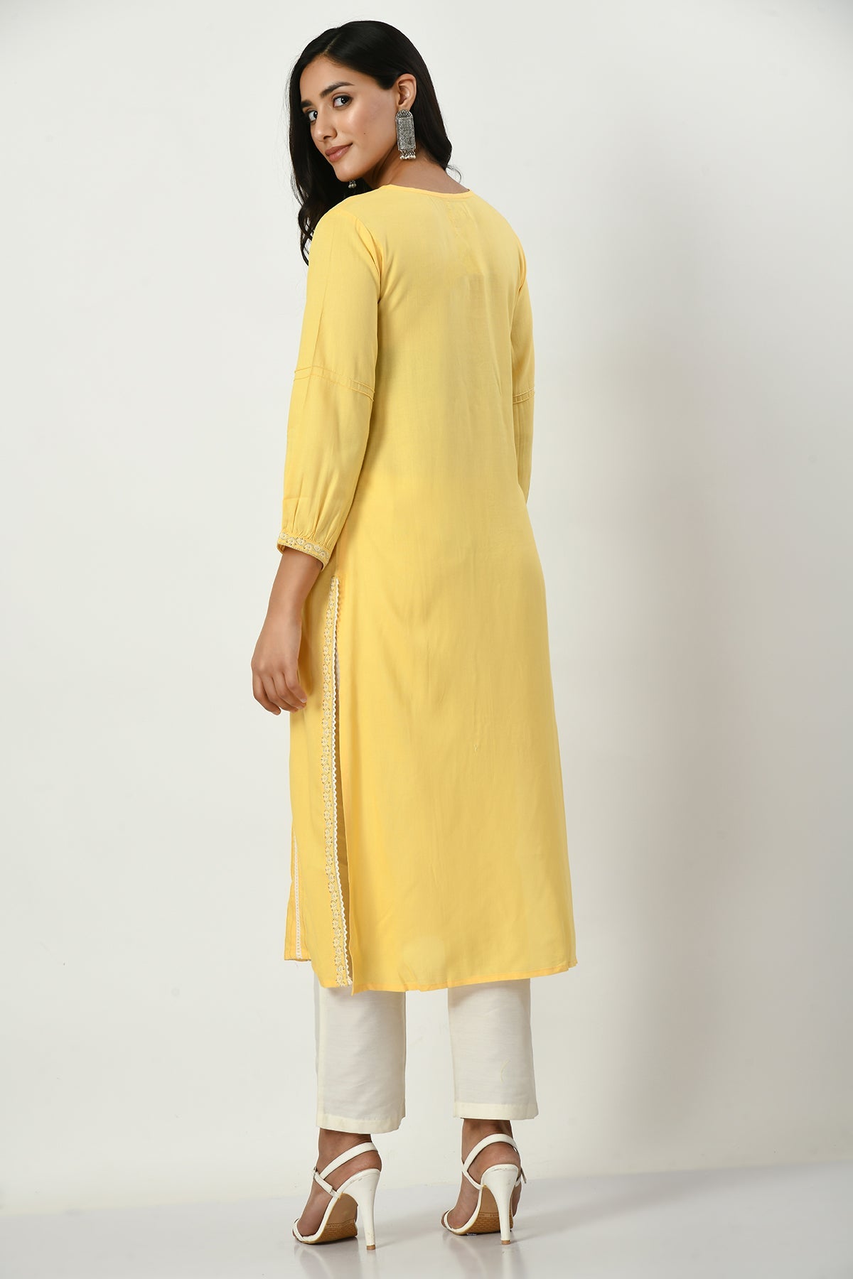 Yellow Embroidered Straight Kurta