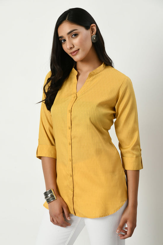 Mustard Self Design Straight Top