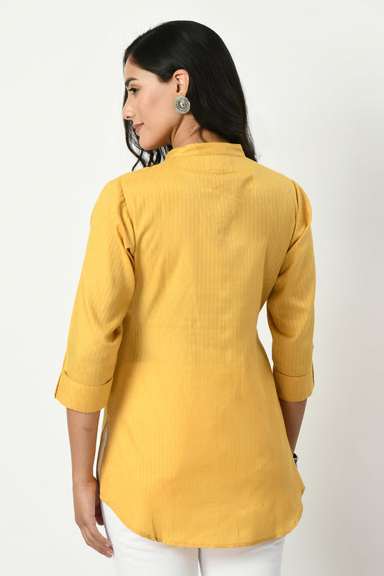 Mustard Self Design Straight Top