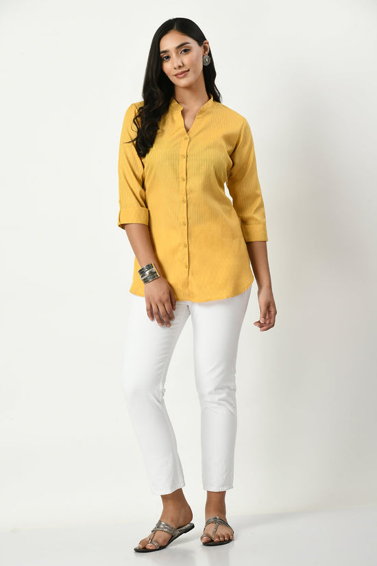 Mustard Self Design Straight Top