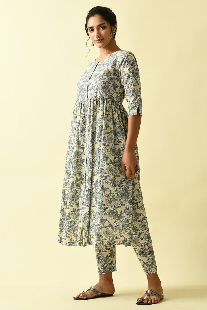 Cream Printed Kurta Set