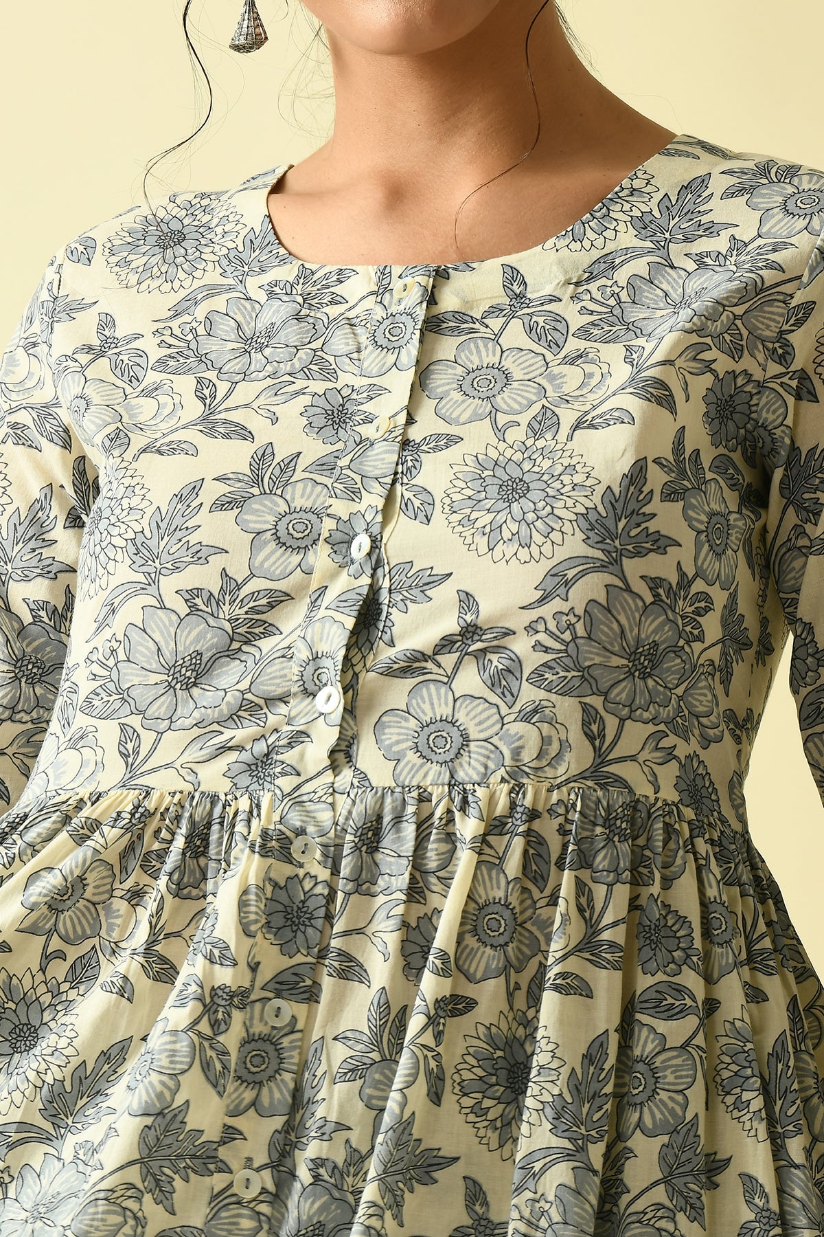 Cream Printed Kurta Set