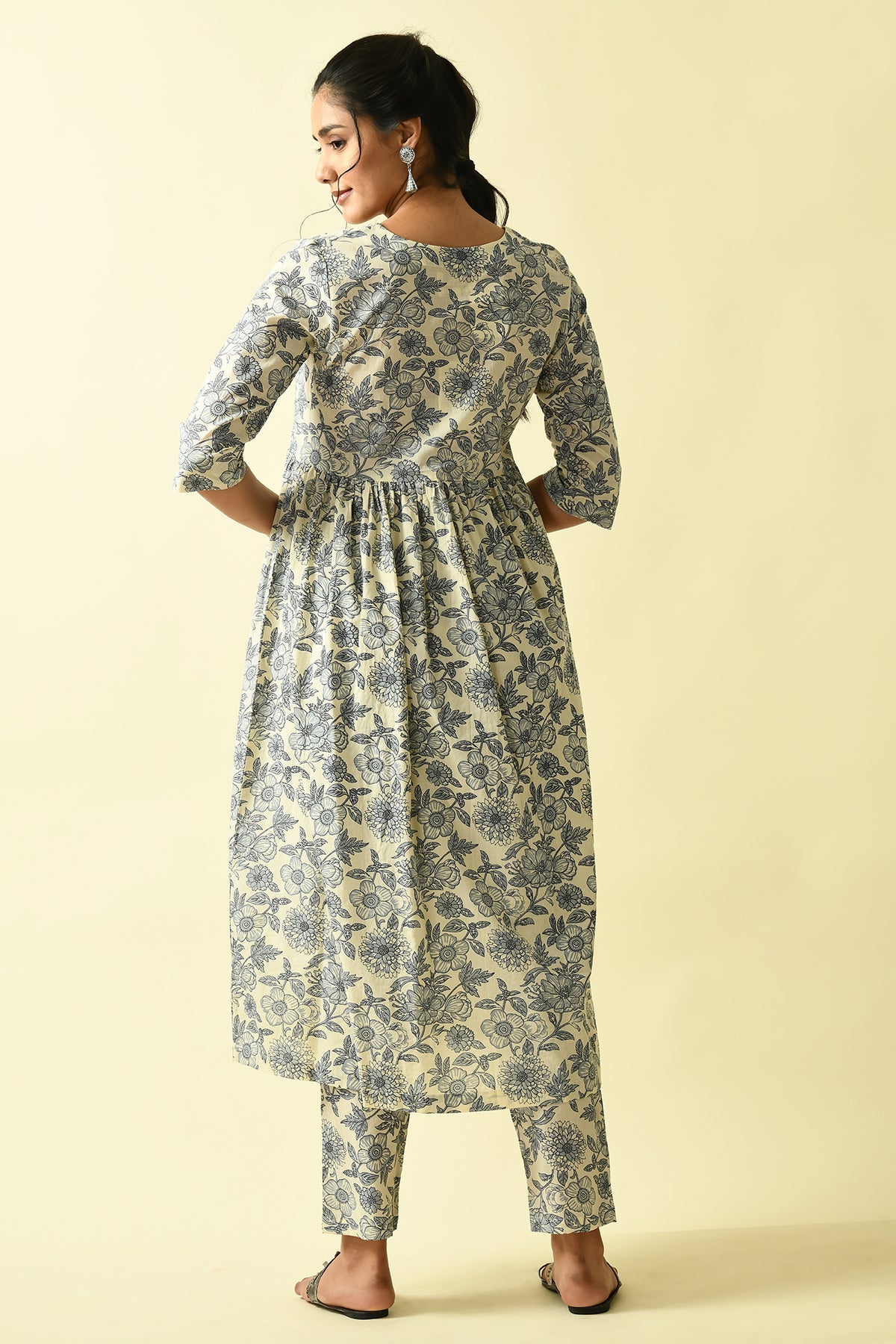 Cream Printed Kurta Set