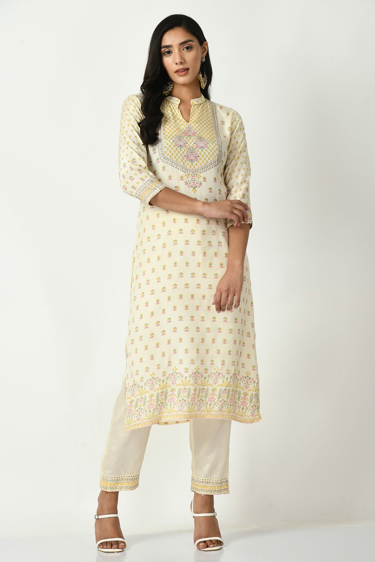 Cream Printed Kurta Set