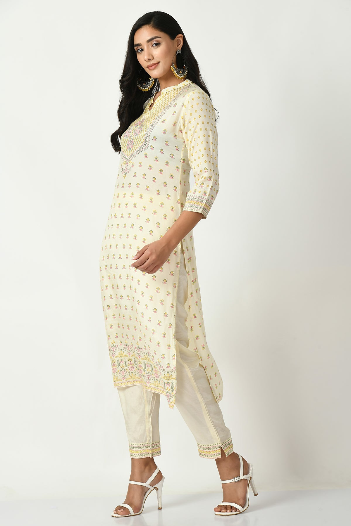 Cream Printed Kurta Set
