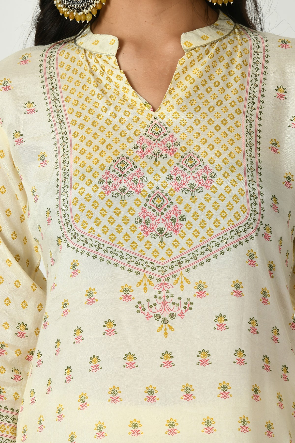 Cream Printed Kurta Set