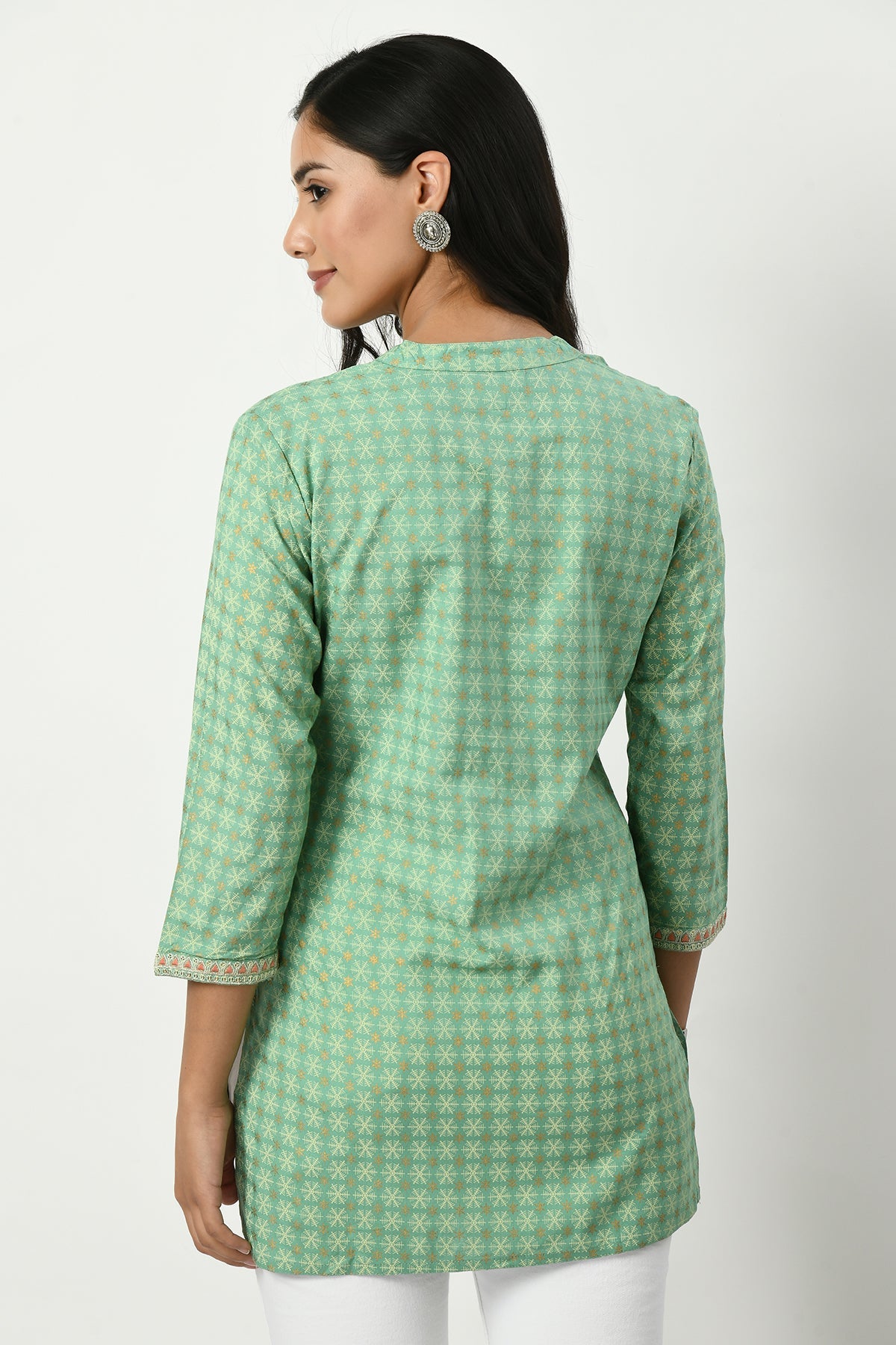 Green Yoke Embroidered Printed Top