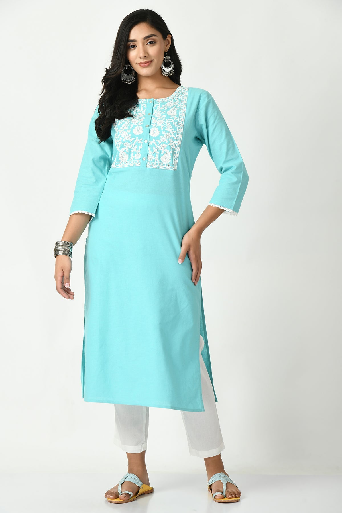 Sky Blue Yoke Embroidered Kurta