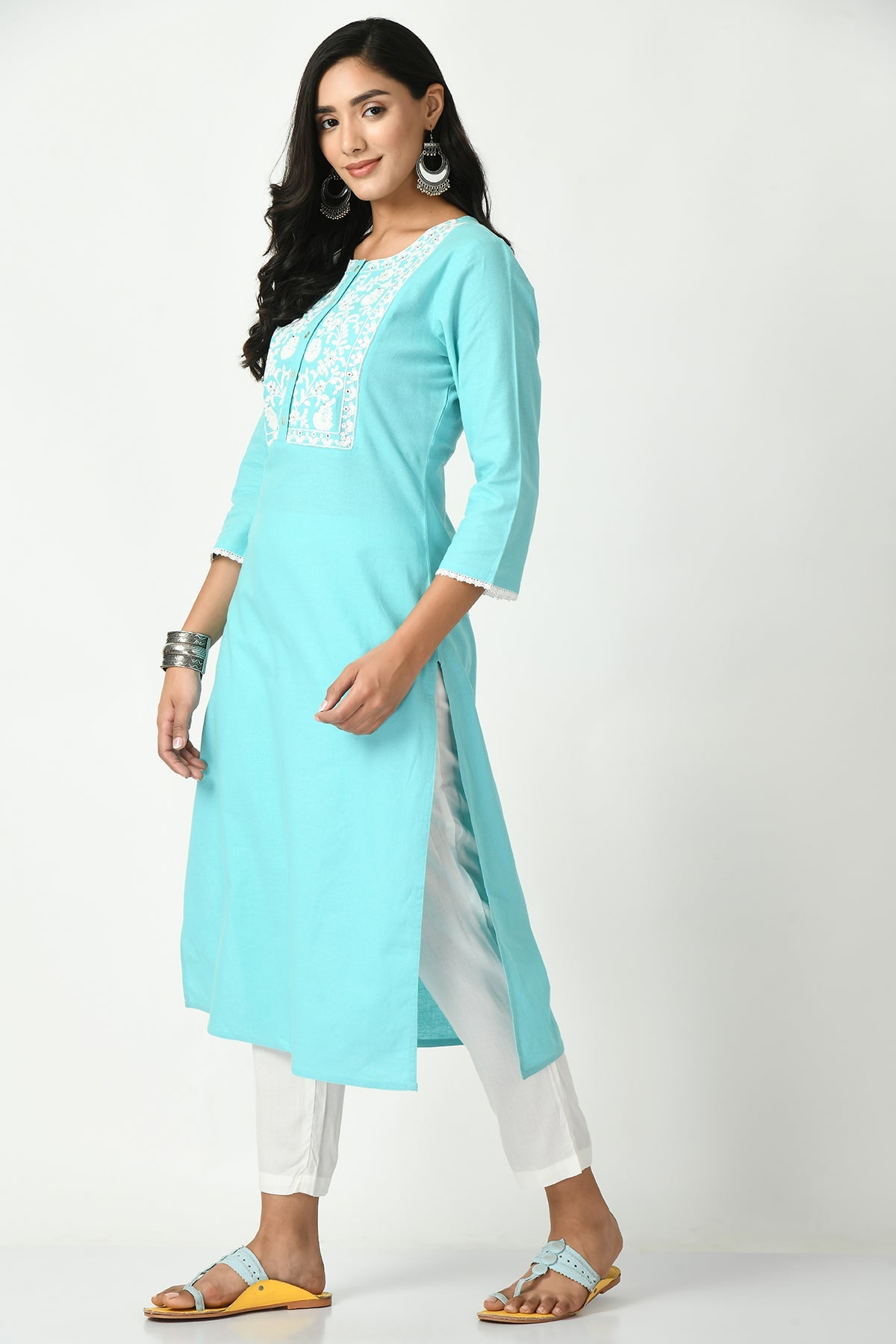 Sky Blue Yoke Embroidered Kurta