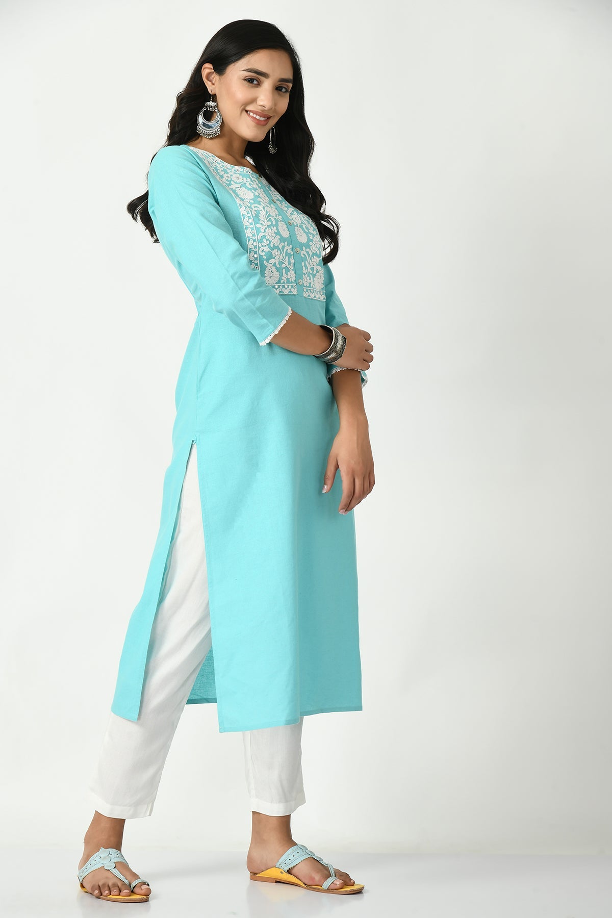 Sky Blue Yoke Embroidered Kurta