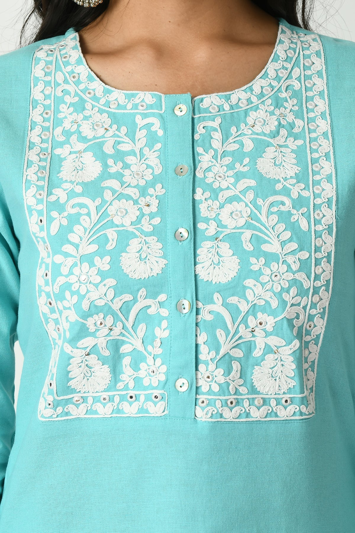 Sky Blue Yoke Embroidered Kurta