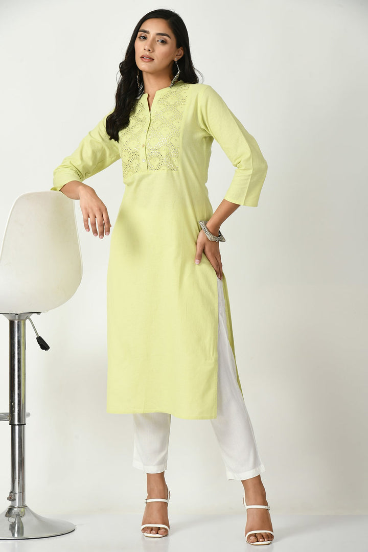 Green Yoke Embroidered Kurta