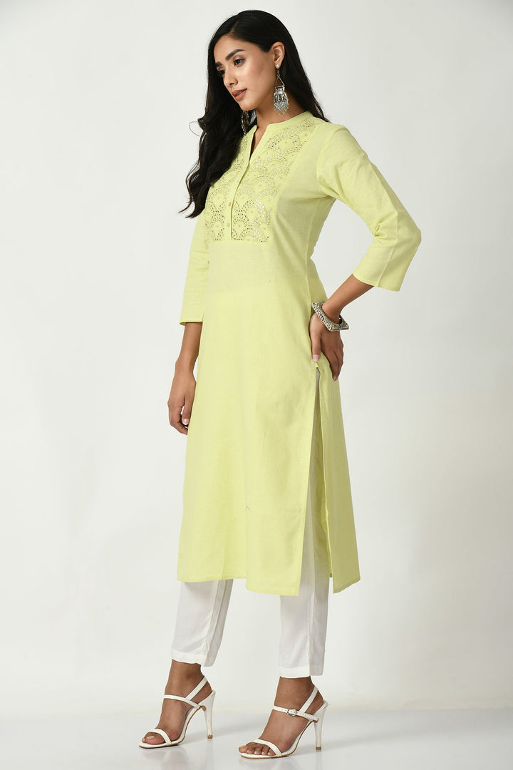 Green Yoke Embroidered Kurta