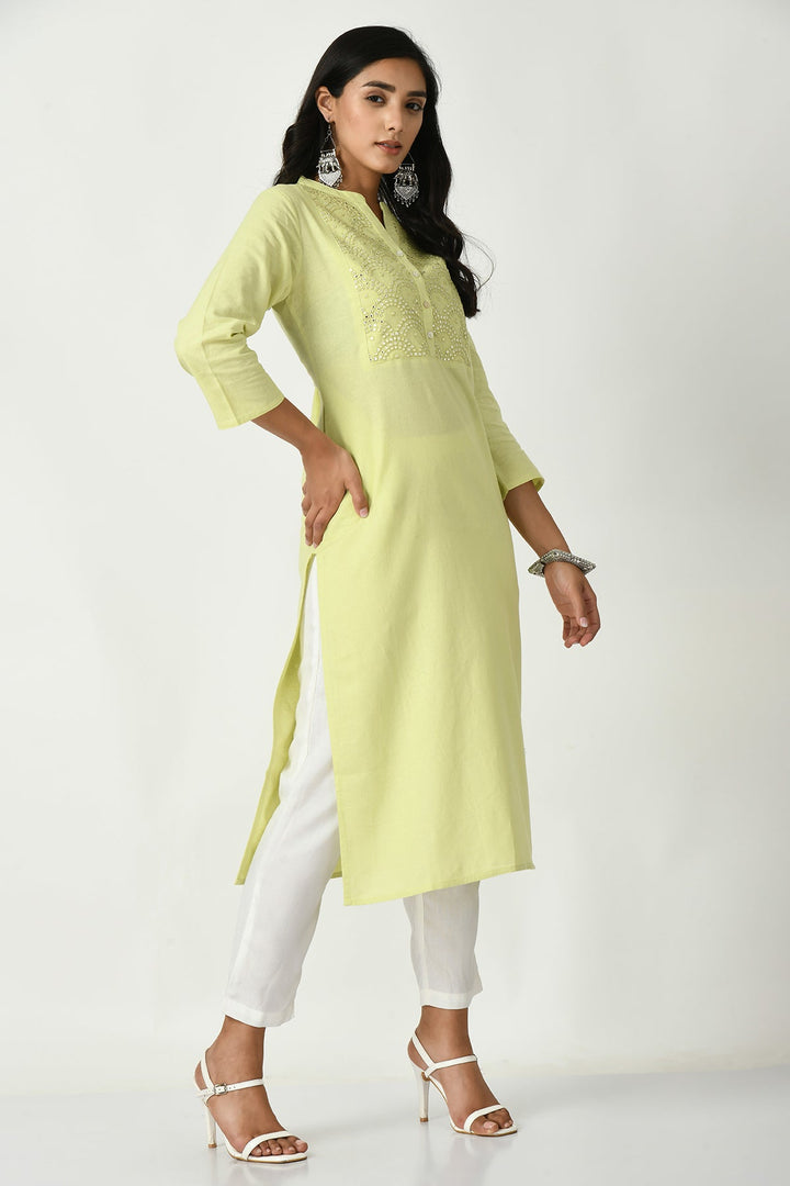 Green Yoke Embroidered Kurta