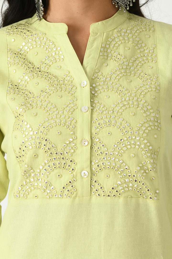 Green Yoke Embroidered Kurta