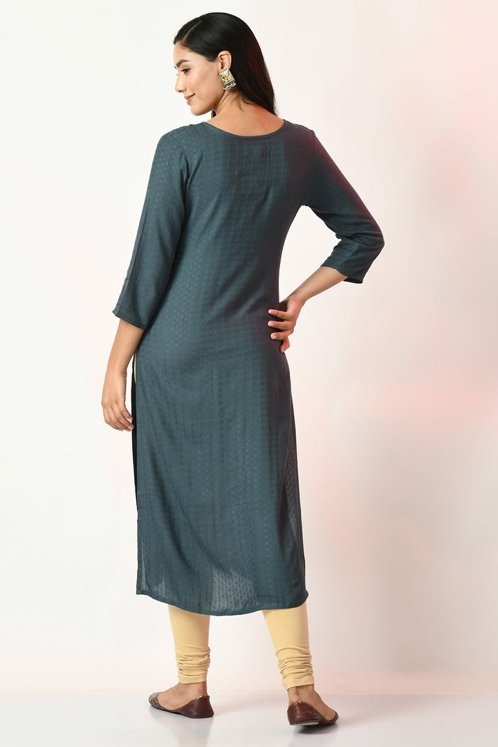 Teal Yoke Embroidered Kurta